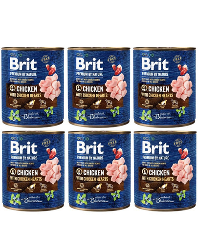 BRIT Premium by Nature chicken, hearts 6x800 g kurczak i serca