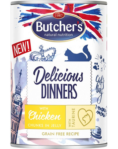 BUTCHER'S Delicious Dinners, karma dla kota, kawałki z kurczakiem w galaretce, 400g
