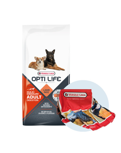 VERSELE-LAGA Opti Life Adult Digestion Medium&Maxi z wrażliwym układem pokarmowym Jagnięcina 12,5 kg + ręcznik GRATIS