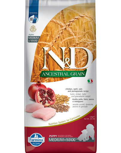 N&D AncestralGrain Chicken & Pomegranate medium&maxi Puppy 12 kg
