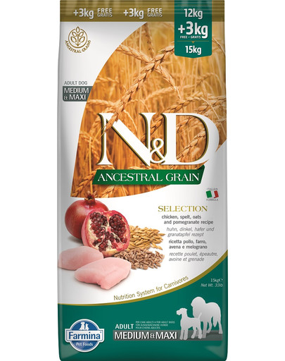 N&D Ancestral Selection dog chicken and pomegranate adult medium&maxi 15 kg