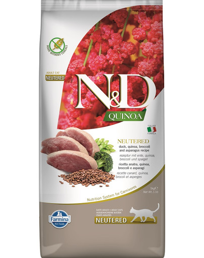 N&D Quinoa Cat Duck, Brocolli & Asparagus Neutered Adult 5 kg