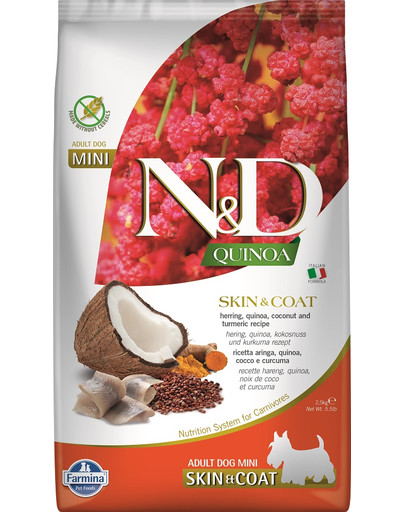 N&D Quinoa Dog Skin&Coat Adult Mini herring, coconut 2.5 kg śledź i kokos