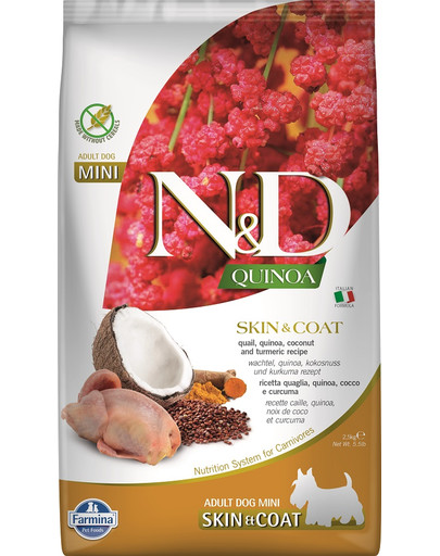 N&D Quinoa Dog Skin&Coat Adult Mini quail, coconut 2.5 kg przepiórka i kokos