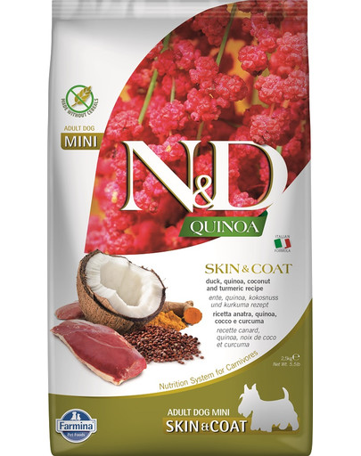 N&D Quinoa Dog Skin&Coat Adult Mini duck, coconut 2.5 kg kaczka i kokos