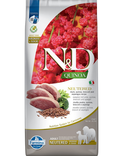 FARMINA N&D Quinoa Dog Neutered Adult Madium & Maxi duck, broccoli 12 kg