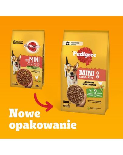 PEDIGREE Adult MINI 12x500 g z drobiem i warzywami sucha karma pełnoporcjowa dla dorosłych psów małych ras