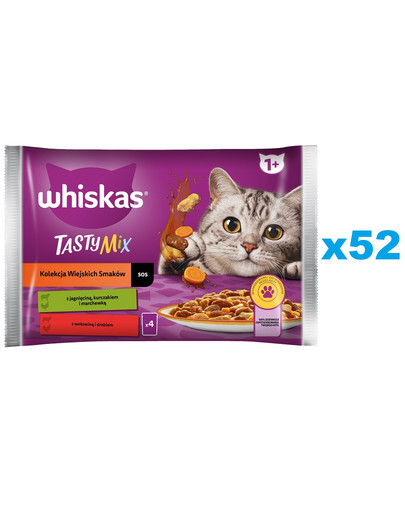 Adult saszetka 13*4 x 85g Kolekcja Wiejskich Smaków mokra karma dla kotów w sosie kawałki z jagnięciną, kurczakiem i marchewką, wołowiną i drobiem