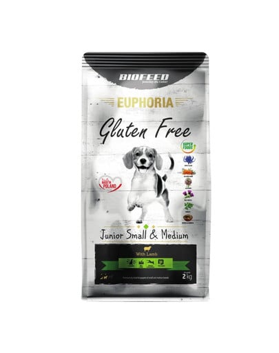 EUPHORIA Gluten Free z jagnięciną dla szczeniąt małych i średnich ras 12 kg