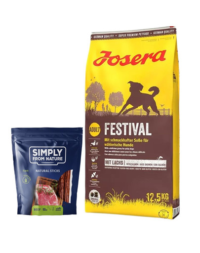 JOSERA Festival dla dorosłych wybrednych psów 12,5kg + SIMPLY FROM NATURE Naturalne cygara z wołowiną 3 szt.