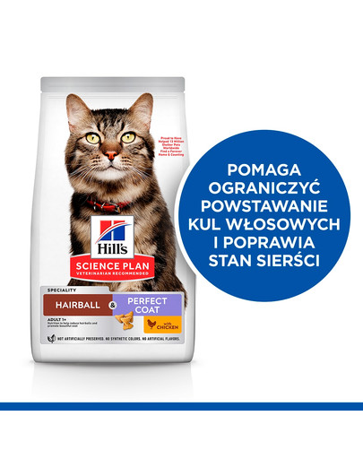 HILL'S Science Plan Hairball & Perfect Coat 7kg karma z kurczakiem dla dorosłych kotów