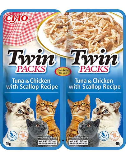 Twin Tuńczyk z kurczakiem i przegrzebkami w bulionie dla kotów 2x40 g