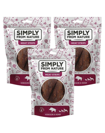 SIMPLY FROM NATURE Meat Strips Mięsne paski z dziczyzną i konopiami dla psów 3x80 g