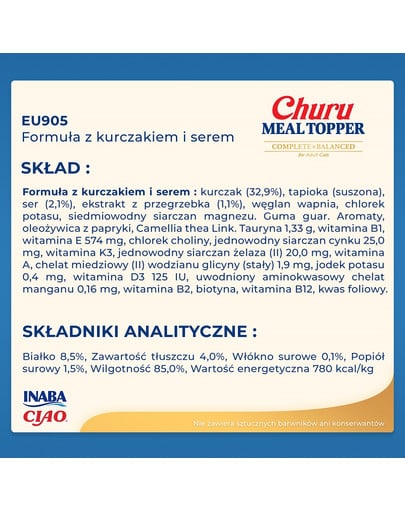 INABA Meal Topper Chicken Cheese 4x14 g kremowy dodatek z kurczakiem i serem do karmy dla kotów