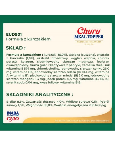 INABA Dog Meal Topper Chicken 4x14 g kremowy dodatek z kurczakiem do karmy dla psów