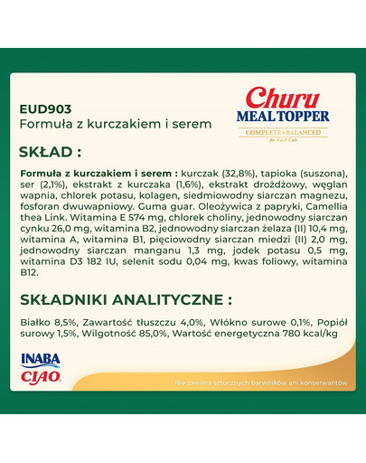 INABA Dog Meal Topper Chicken Cheese 4x14 g kremowy dodatek z kurczakiem i serem do karmy dla psów