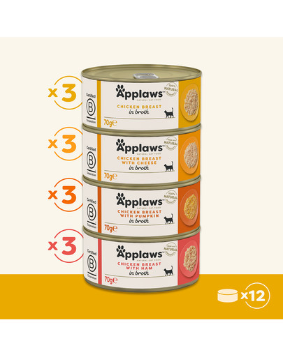 APPLAWS Applaws Chicken Selection Multipack 12 x 70 g mokra karma dla kota mix smaków z kurczakiem