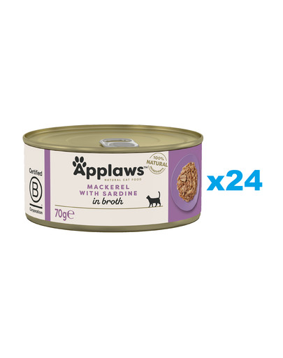 APPLAWS Cat Adult Mackerel with Sardine in Broth makrela i sardynka w bulionie 24x70 g