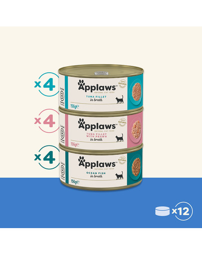 APPLAWS Fish Selection in Broth Multipack smaki rybne w sosie własnym dla kotów 12x156g