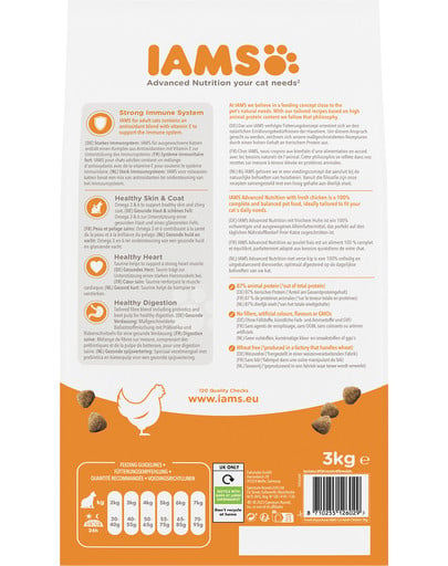 IAMS for Vitality dla dorosłych kotów ze świeżym kurczakiem 3 kg