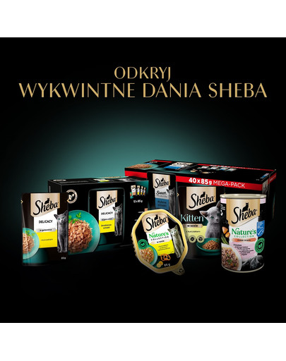 SHEBA Classics Rybne Smaki tacki 8x85 g w terynie z łososiem, białą rybą i marchewką, tuńczykiem i warzywami, dorszem