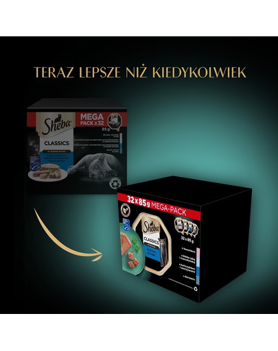 SHEBA Classic in Pate Ocean Selection mix smaków rybnych w formie pasztetu Biała Ryba, dorsz, łosoś i tuńczyk 32x85g
