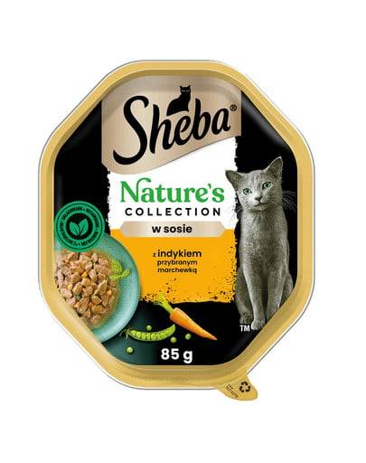 SHEBA Nature’s Collection tacka 85 g mokra karma pełnoporcjowa dla dorosłych kotów kawałki z indykiem przybranym marchewką w sosie