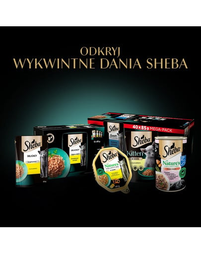 SHEBA  Nature’s Collection Rybne Smaki mokra karma pełnoporcjowa dla dorosłych kotów w sosie tuńczykiem i olejem lnianym saszetka 4x85 g