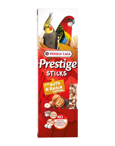 Prestige Sticks 2 kolby z orzechami i posypką rodzynkową dla średnich papug 140g
