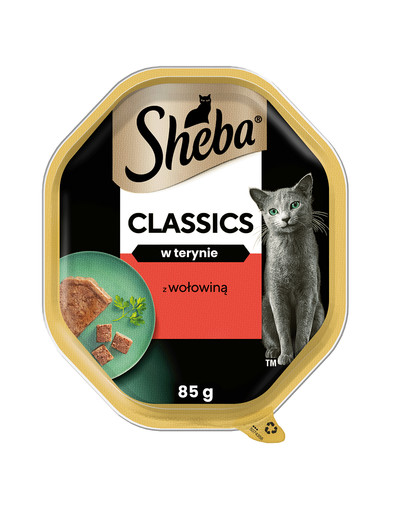 SHEBA Classics tacka 85 g mokra karma pełnoporcjowa dla dorosłych kotów z wołowiną w terynie