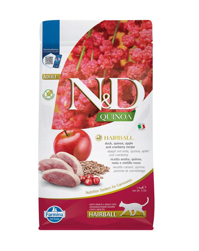 N&D Quinoa Cat Hairball Duck, apple, cranberry 1,5 kg