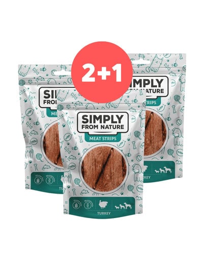 SIMPLY FROM NATURE Meat Strips Mięsne paski z indyka dla psów 2 x 80g + 80g GRATIS