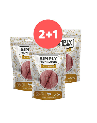 SIMPLY FROM NATURE Meat Strips Mięsne paski z wołowiną i czarnuszką dla psów 2 x 80g + 80g GRATIS