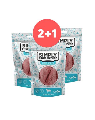 SIMPLY FROM NATURE Meat Strips Mięsne paski z baraniną i ryżem dla psów 2 x 80g + 80g GRATIS