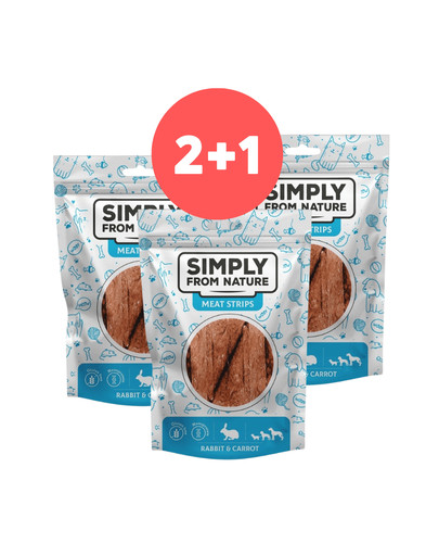 SIMPLY FROM NATURE Meat Strips Mięsne paski z królikiem i marchewką dla psów 2 x 80g + 80g GRATIS