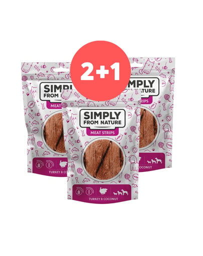 SIMPLY FROM NATURE Meat Strips Mięsne paski z indykiem i kokosem dla psów 2 x 80g + 80g GRATIS