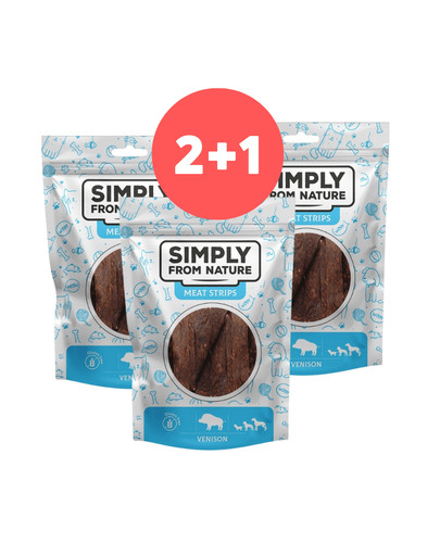 SIMPLY FROM NATURE Meat Strips Mięsne paski z dziczyzny dla psów  2 x 80g + 80g GRATIS