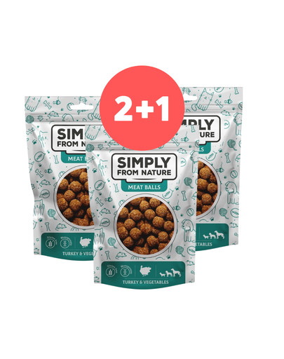 SIMPLY FROM NATURE Meat Balls Kulki z indykiem i warzywami dla psów 2 x 80g + 80g GRATIS