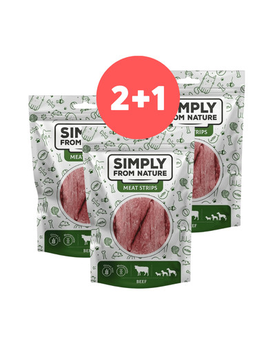 SIMPLY FROM NATURE Meat Strips Mięsne paski z wołowiny dla psów 2 x 80g + 80g GRATIS