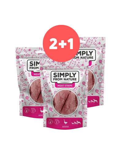 SIMPLY FROM NATURE Meat Strips Mięsne paski z gęsi dla psów 2 x 80g + 80g GRATIS