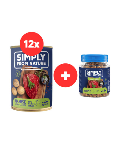 SIMPLY FROM NATURE Mokra karma dla psa Konina z ziemniakami 12 x 400 g + Trenerki z koniny 130 g za 1 zł