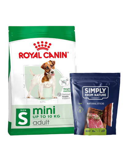 ROYAL CANIN Mini Adult 8kg karma sucha dla psów dorosłych, ras małych + SIMPLY FROM NATURE Naturalne cygara z wołowiną 3 szt.