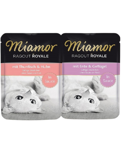 MIAMOR Ragout Royal tuńczyk i kurczak + kaczka z kurczakiem w sosie 24x100 g