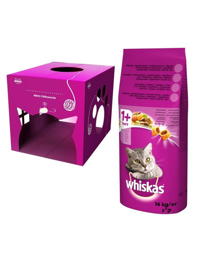 WHISKAS Adult 14kg sucha karma dla dorosłego kota pyszna wołowina + domek dla kota GRATIS