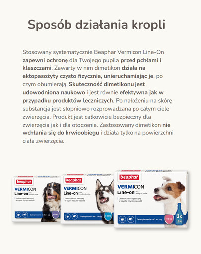 BEAPHAR Vermicon Line-On Dog S Krople Przeciw Pchłom i Kleszczom Małe Psy 3x1,5 ml