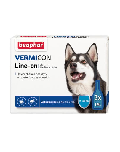 Vermicon Line-On Dog M Krople Przeciw Pchłom i Kleszczom Średnie Psy 3x3 ml