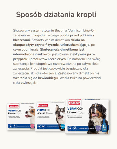 BEAPHAR Vermicon Line-On Dog L Krople Przeciw Pchłom i Kleszczom Duże Psy 3x4,5 ml