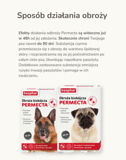 BEAPHAR Permecta Dog S Obroża Biobójcza Dla Małych i Średnich Psów 50 cm