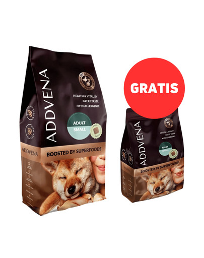 ADDVENA Boosted by Superfoods Adult small 10kg dla psów ras małych + 2,5 kg GRATIS