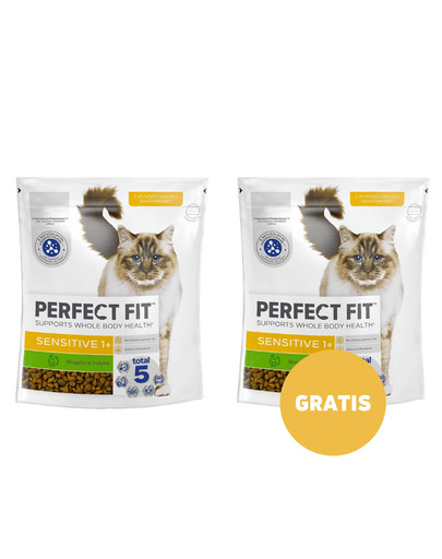 PERFECT FIT (Sensitive 1+) 2x750 g Bogaty w indyka - sucha karma dla kota z wrażliwym układem trawiennym 1+1 GRATIS